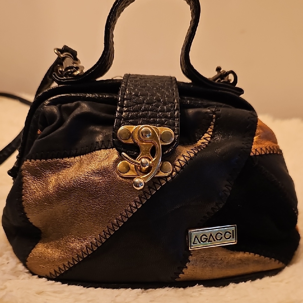 Vintage '80's Agacci Black and Gold Mini Bag